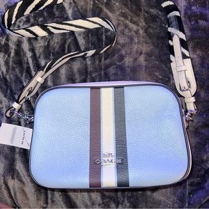 Baby blue zebra strap Coach bag